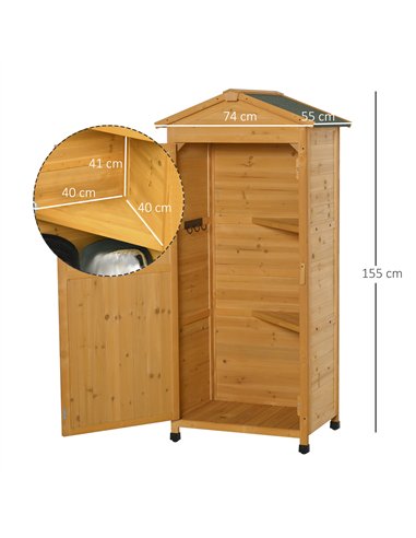 Outsunny Wooden Garden Shed, Outdoor Storage Cabinet with 2 Shelves and Hooks, Locking Organiser Outdoor Narrow Tool House, 74x5