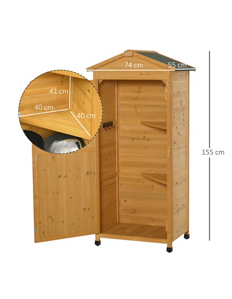 Outsunny Wooden Garden Shed, Outdoor Storage Cabinet with 2 Shelves and Hooks, Locking Organiser Outdoor Narrow Tool House, 74x5 - pic 150354 | FastDaddyshop