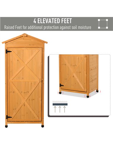 Outsunny Wooden Garden Shed, Outdoor Storage Cabinet with 2 Shelves and Hooks, Locking Organiser Outdoor Narrow Tool House, 74x5