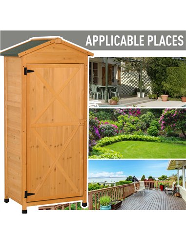 Outsunny Wooden Garden Shed, Outdoor Storage Cabinet with 2 Shelves and Hooks, Locking Organiser Outdoor Narrow Tool House, 74x5