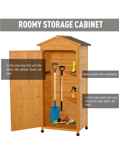 Outsunny Wooden Garden Shed, Outdoor Storage Cabinet with 2 Shelves and Hooks, Locking Organiser Outdoor Narrow Tool House, 74x5 - pic 150357 | FastDaddyshop