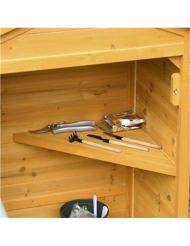 Outsunny Wooden Garden Shed, Outdoor Storage Cabinet with 2 Shelves and Hooks, Locking Organiser Outdoor Narrow Tool House, 74x5