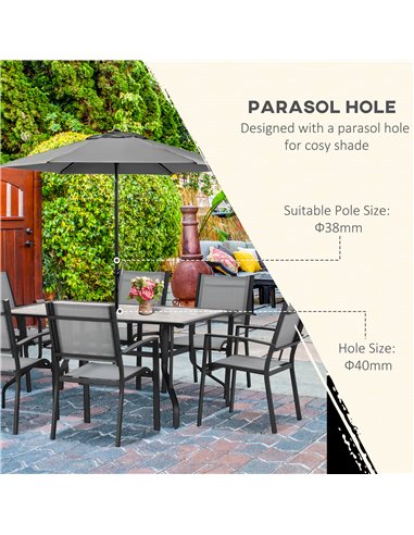 Outsunny 7 Piece Garden Dining Set with Armchairs, Table and Parasol Hole, Grey