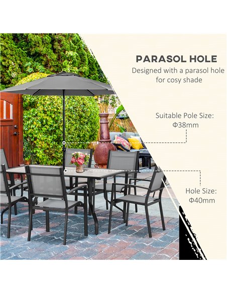 Outsunny 7 Piece Garden Dining Set with Armchairs, Table and Parasol Hole, Grey - pic 15036 | FastDaddyshop