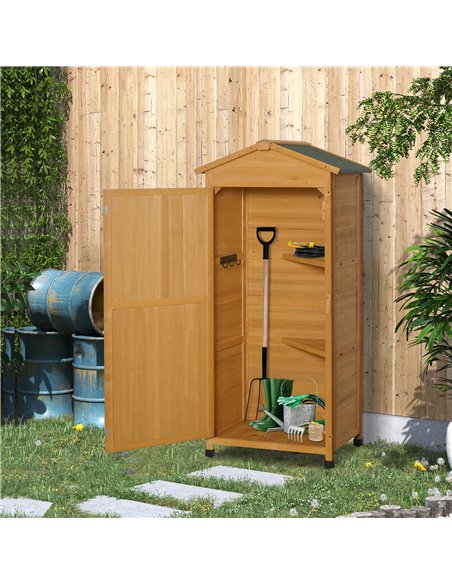 Outsunny Wooden Garden Shed, Outdoor Storage Cabinet with 2 Shelves and Hooks, Locking Organiser Outdoor Narrow Tool House, 74x5 - pic 150360 | FastDaddyshop
