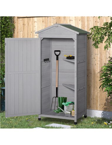 Outsunny Wooden Garden Shed, Outdoor Storage Cabinet with 2 Shelves and Hooks, Locking Organiser Outdoor Narrow Tool House, 74x5