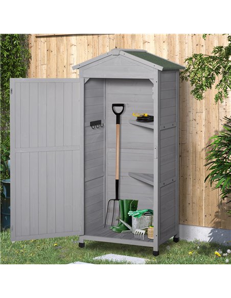 Outsunny Wooden Garden Shed, Outdoor Storage Cabinet with 2 Shelves and Hooks, Locking Organiser Outdoor Narrow Tool House, 74x5 - pic 150362 | FastDaddyshop