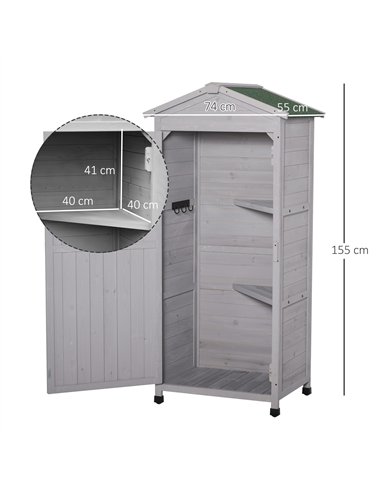 Outsunny Wooden Garden Shed, Outdoor Storage Cabinet with 2 Shelves and Hooks, Locking Organiser Outdoor Narrow Tool House, 74x5
