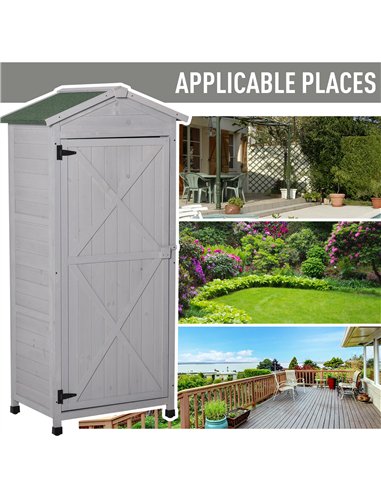 Outsunny Wooden Garden Shed, Outdoor Storage Cabinet with 2 Shelves and Hooks, Locking Organiser Outdoor Narrow Tool House, 74x5