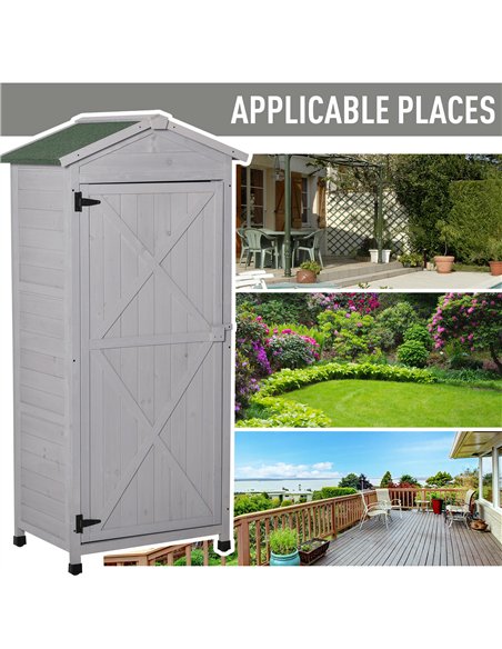 Outsunny Wooden Garden Shed, Outdoor Storage Cabinet with 2 Shelves and Hooks, Locking Organiser Outdoor Narrow Tool House, 74x5 - pic 150365 | FastDaddyshop