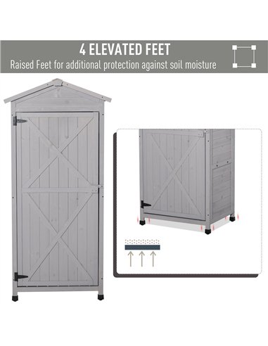Outsunny Wooden Garden Shed, Outdoor Storage Cabinet with 2 Shelves and Hooks, Locking Organiser Outdoor Narrow Tool House, 74x5