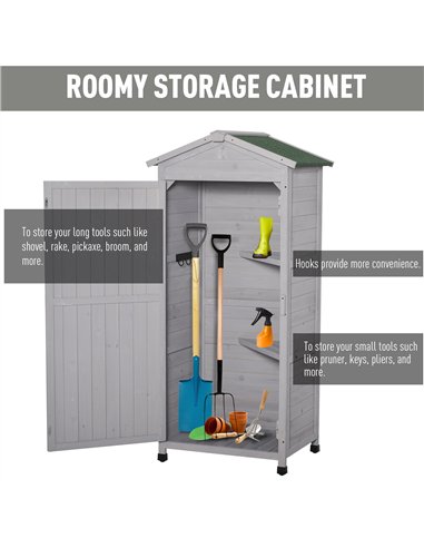 Outsunny Wooden Garden Shed, Outdoor Storage Cabinet with 2 Shelves and Hooks, Locking Organiser Outdoor Narrow Tool House, 74x5