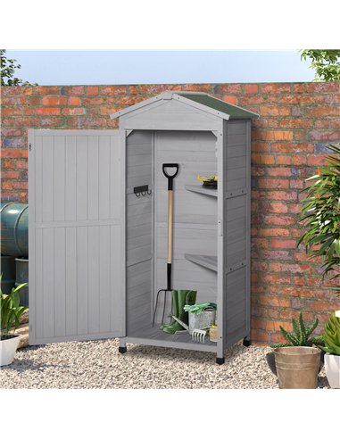 Outsunny Wooden Garden Shed, Outdoor Storage Cabinet with 2 Shelves and Hooks, Locking Organiser Outdoor Narrow Tool House, 74x5