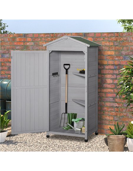 Outsunny Wooden Garden Shed, Outdoor Storage Cabinet with 2 Shelves and Hooks, Locking Organiser Outdoor Narrow Tool House, 74x5 - pic 150369 | FastDaddyshop