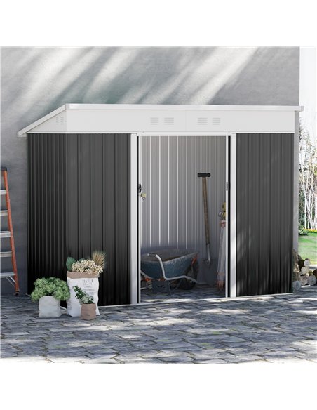 Outsunny 7.6 x 4.3ft Garden Storage Shed with Lockable Sliding Doors and Ventilation, Metal Garden Tool Storage House, Dark Grey - pic 150371 | FastDaddyshop