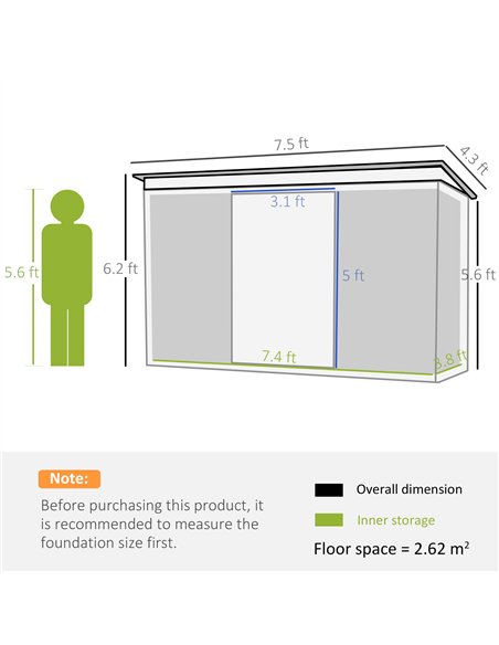 Outsunny 7.6 x 4.3ft Garden Storage Shed with Lockable Sliding Doors and Ventilation, Metal Garden Tool Storage House, Dark Grey - pic 150372 | FastDaddyshop