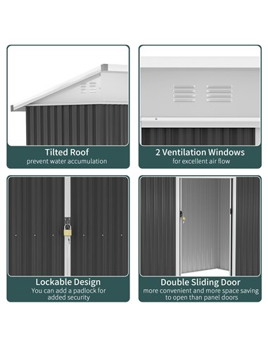 Outsunny 7.6 x 4.3ft Garden Storage Shed with Lockable Sliding Doors and Ventilation, Metal Garden Tool Storage House, Dark Grey