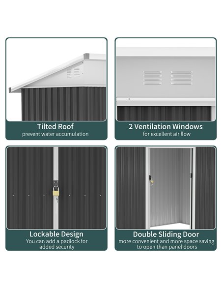 Outsunny 7.6 x 4.3ft Garden Storage Shed with Lockable Sliding Doors and Ventilation, Metal Garden Tool Storage House, Dark Grey - pic 150374 | FastDaddyshop