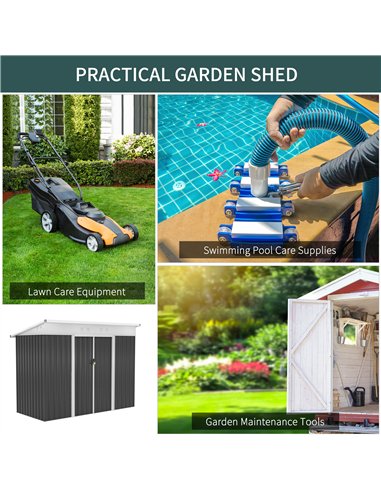 Outsunny 7.6 x 4.3ft Garden Storage Shed with Lockable Sliding Doors and Ventilation, Metal Garden Tool Storage House, Dark Grey