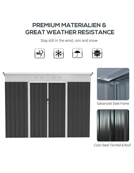 Outsunny 7.6 x 4.3ft Garden Storage Shed with Lockable Sliding Doors and Ventilation, Metal Garden Tool Storage House, Dark Grey - pic 150376 | FastDaddyshop