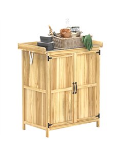 Outsunny 43 x 74cm Fir Wood Shed, with Metal Worktop - Natural Finish