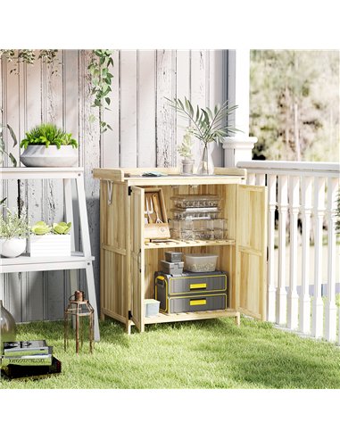 Outsunny 43 x 74cm Fir Wood Shed, with Metal Worktop - Natural Finish