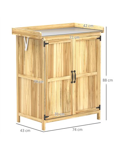 Outsunny 43 x 74cm Fir Wood Shed, with Metal Worktop - Natural Finish