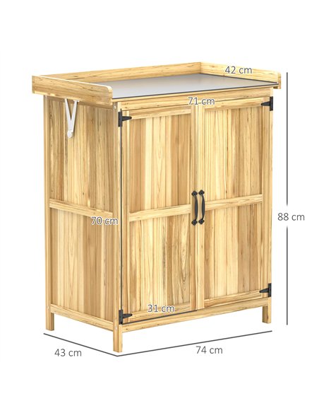 Outsunny 43 x 74cm Fir Wood Shed, with Metal Worktop - Natural Finish - pic 150381 | FastDaddyshop