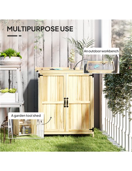 Outsunny 43 x 74cm Fir Wood Shed, with Metal Worktop - Natural Finish - pic 150382 | FastDaddyshop