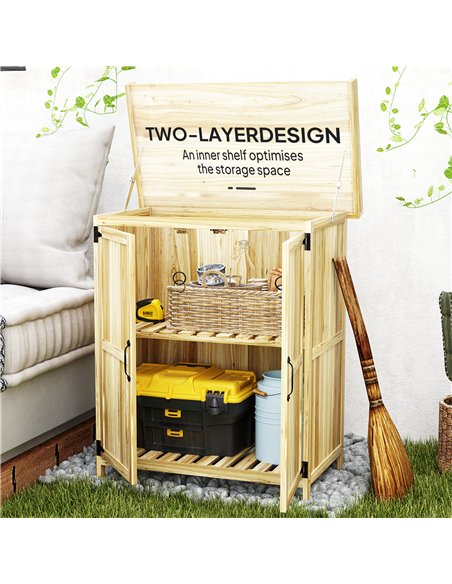 Outsunny 43 x 74cm Fir Wood Shed, with Metal Worktop - Natural Finish - pic 150384 | FastDaddyshop