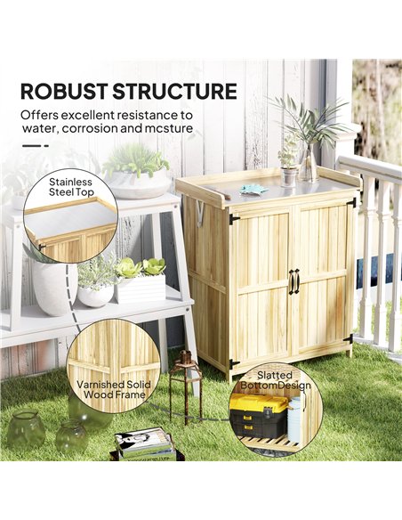 Outsunny 43 x 74cm Fir Wood Shed, with Metal Worktop - Natural Finish - pic 150385 | FastDaddyshop