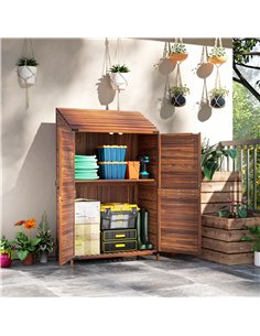 Outsunny 59 x 103.5 cm Two-Tier Wooden Garden Shed - Brown 2