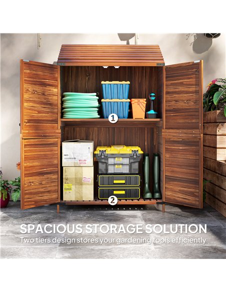 Outsunny 59 x 103.5 cm Two-Tier Wooden Garden Shed - Brown - pic 150391 | FastDaddyshop
