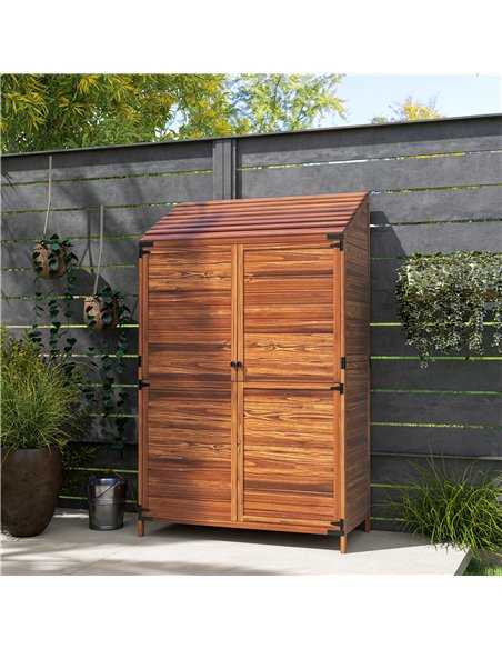 Outsunny 59 x 103.5 cm Two-Tier Wooden Garden Shed - Brown - pic 150396 | FastDaddyshop