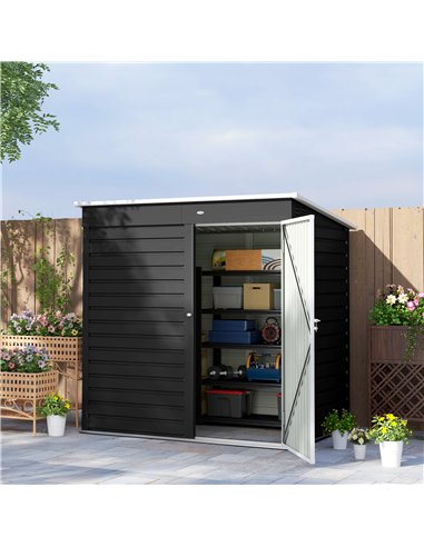 Outsunny 6 x 4ft Metal Garden Storage Shed, Outdoor Tool Storage Shed with Lockable Door and Gloves for Garden, Patio, Dark Grey