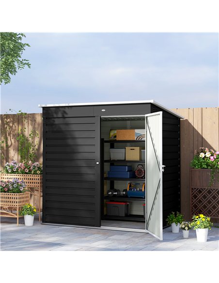 Outsunny 6 x 4ft Metal Garden Storage Shed, Outdoor Tool Storage Shed with Lockable Door and Gloves for Garden, Patio, Dark Grey - pic 150398 | FastDaddyshop