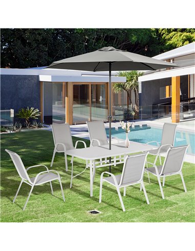 Outsunny 7 Piece Garden Dining Set with Table, Chairs and Parasol Hole, Grey