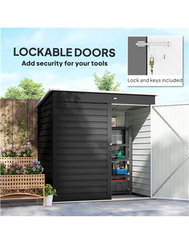 Outsunny 6 x 4ft Metal Garden Storage Shed, Outdoor Tool Storage Shed with Lockable Door and Gloves for Garden, Patio, Dark Grey