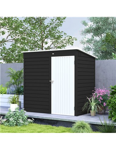 Outsunny 6 x 4ft Metal Garden Storage Shed, Outdoor Tool Storage Shed with Lockable Door and Gloves for Garden, Patio, Dark Grey