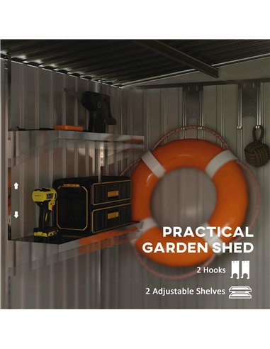 Outsunny 7 x 5ft Galvanised Metal Shed, with Sliding Door - Dark Grey