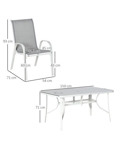 Outsunny 7 Piece Garden Dining Set with Table, Chairs and Parasol Hole, Grey
