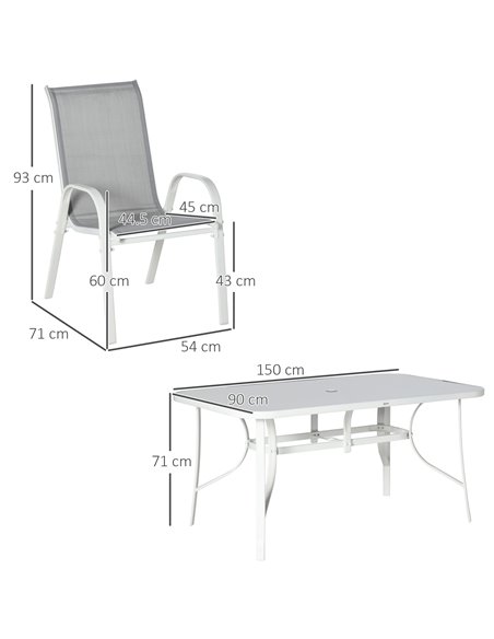 Outsunny 7 Piece Garden Dining Set with Table, Chairs and Parasol Hole, Grey - pic 15041 | FastDaddyshop