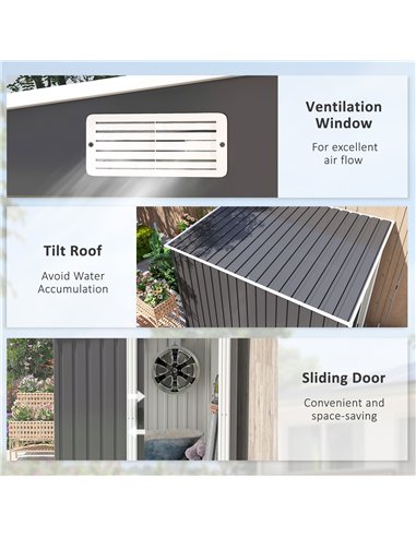 Outsunny 7 x 5ft Galvanised Metal Shed, with Sliding Door - Dark Grey
