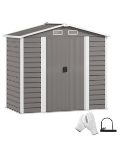Outsunny 7 x 4ft Garden Shed, Easy to Assemble, Upgraded Galvanised Steel Frame with Foundation Kit, Double Doors with Lock, Out