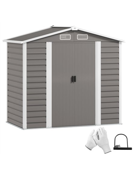 Outsunny 7 x 4ft Garden Shed, Easy to Assemble, Upgraded Galvanised Steel Frame with Foundation Kit, Double Doors with Lock, Out - pic 150415 | FastDaddyshop
