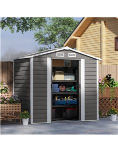 Outsunny 7 x 4ft Garden Shed, Easy to Assemble, Upgraded Galvanised Steel Frame with Foundation Kit, Double Doors with Lock, Out 2