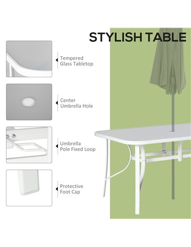 Outsunny 7 Piece Garden Dining Set with Table, Chairs and Parasol Hole, Grey