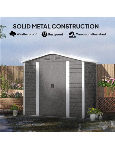Outsunny 7 x 4ft Garden Shed, Easy to Assemble, Upgraded Galvanised Steel Frame with Foundation Kit, Double Doors with Lock, Out