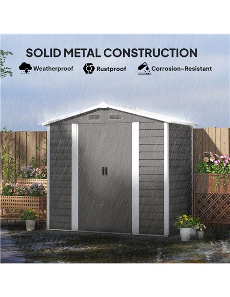 Outsunny 7 x 4ft Garden Shed, Easy to Assemble, Upgraded Galvanised Steel Frame with Foundation Kit, Double Doors with Lock, Out - pic 150420 | FastDaddyshop