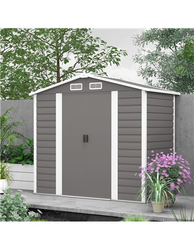 Outsunny 7 x 4ft Garden Shed, Easy to Assemble, Upgraded Galvanised Steel Frame with Foundation Kit, Double Doors with Lock, Out